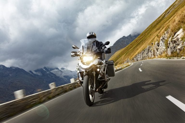 Motorbiker riding in Austrian Alps