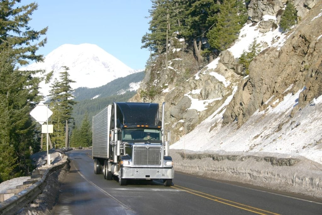 Semi truck on a mountain highway