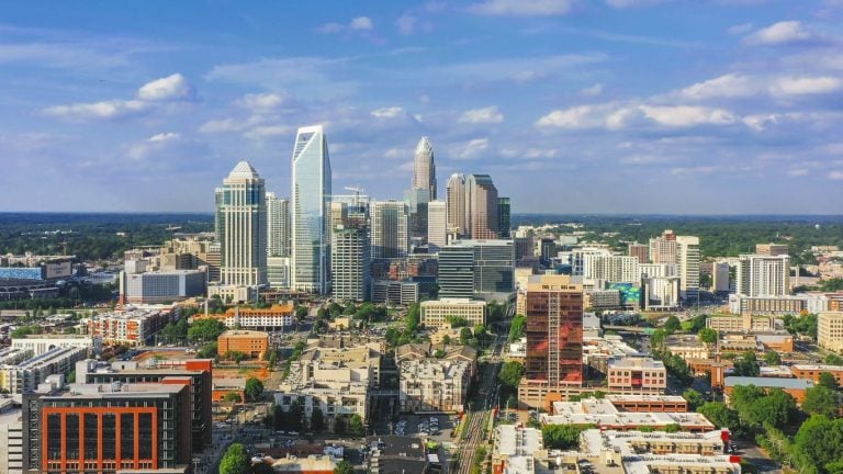 Charlotte North Carolina Uptown downtown aerial view