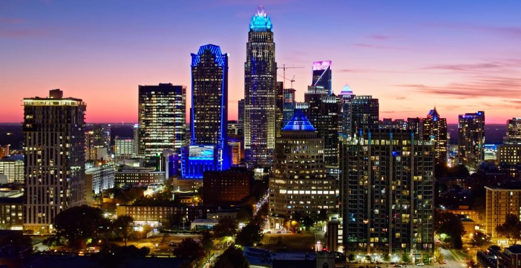 Colorful Evening in Charlotte, NC - Aerial