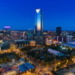Oklahoma City Skyline Aerial View At Dusk With Botanical Gardens