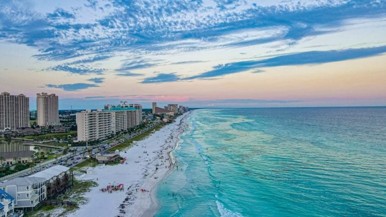 Aerial view of the Gulf coast shoreline at Destin Florida