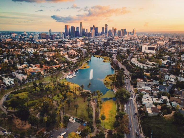 Downtown Los Angeles Skyline View from Echo Lake Park