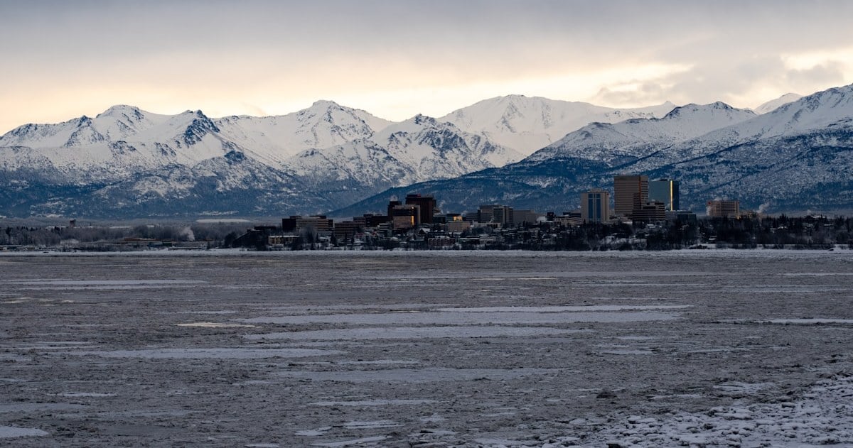 Downtown Anchorage under the Chugach Mountains, Alaska