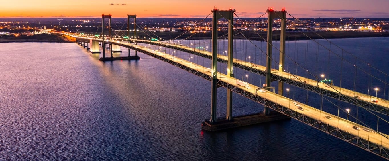 Delaware Memorial Bridge at dusk near Wilmington