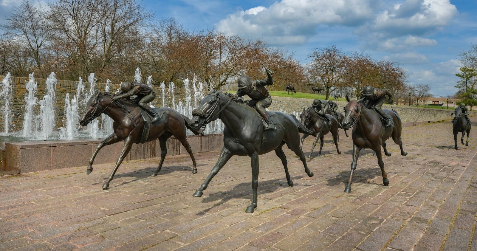 Bronze racehorse statues at Thoroughbred Park in Lexington, Kentucky