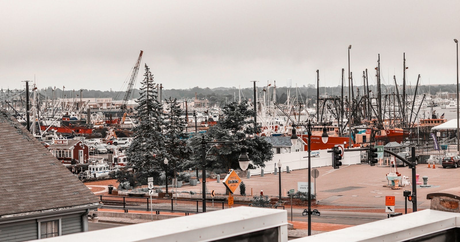 The New Bedford fishing fleet from Pier 3 in New Bedford, Massachusetts