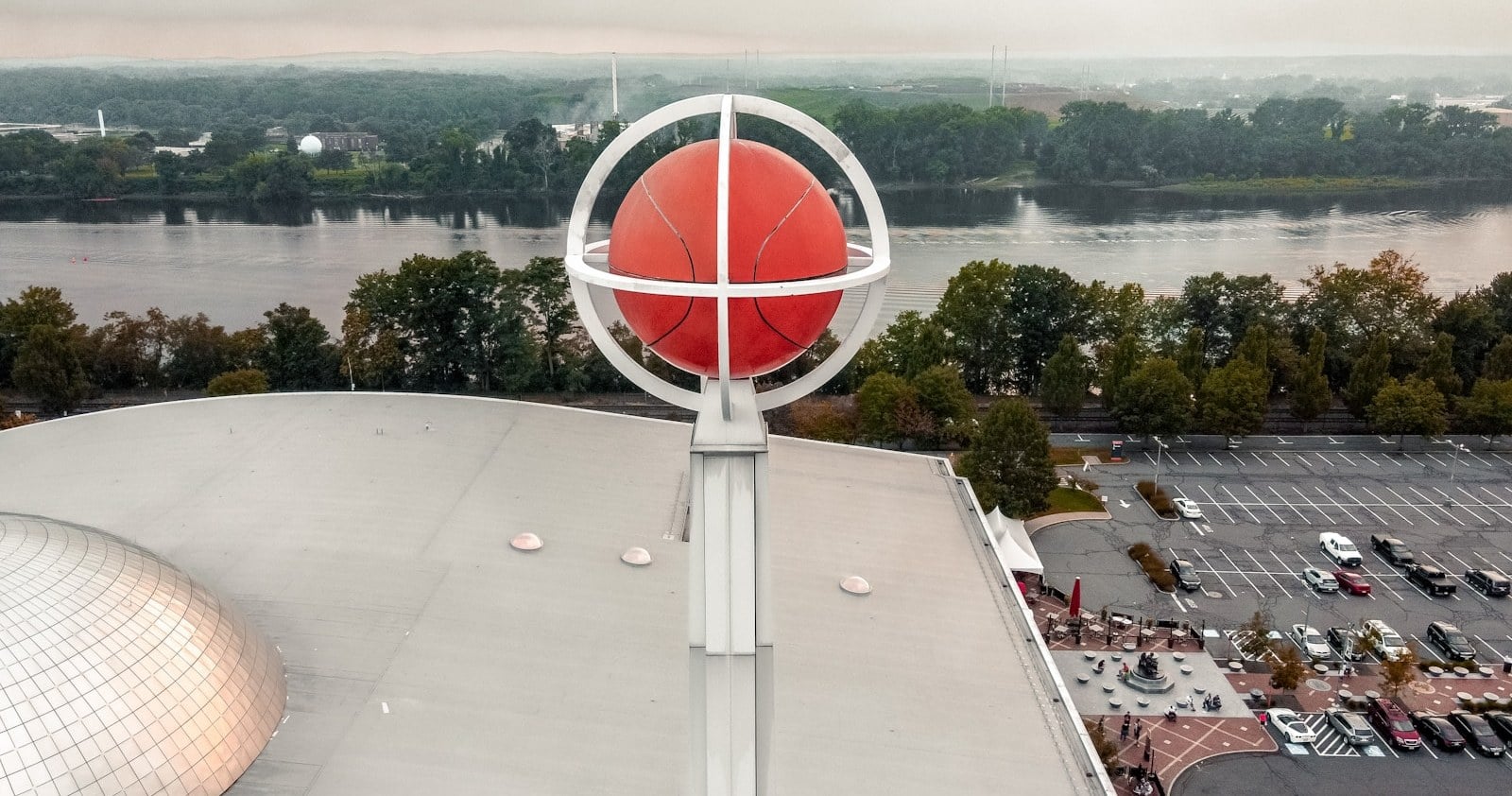 The Naismith Basketball Hall of Fame on the Connecticut River in Springfield, Massachusetts