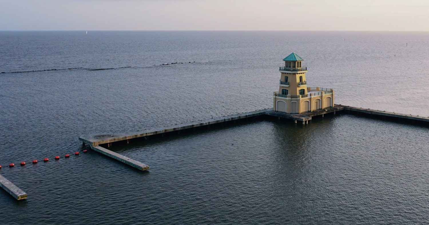 Lighthouse on the harbor breakwater in Biloxi, Mississippi