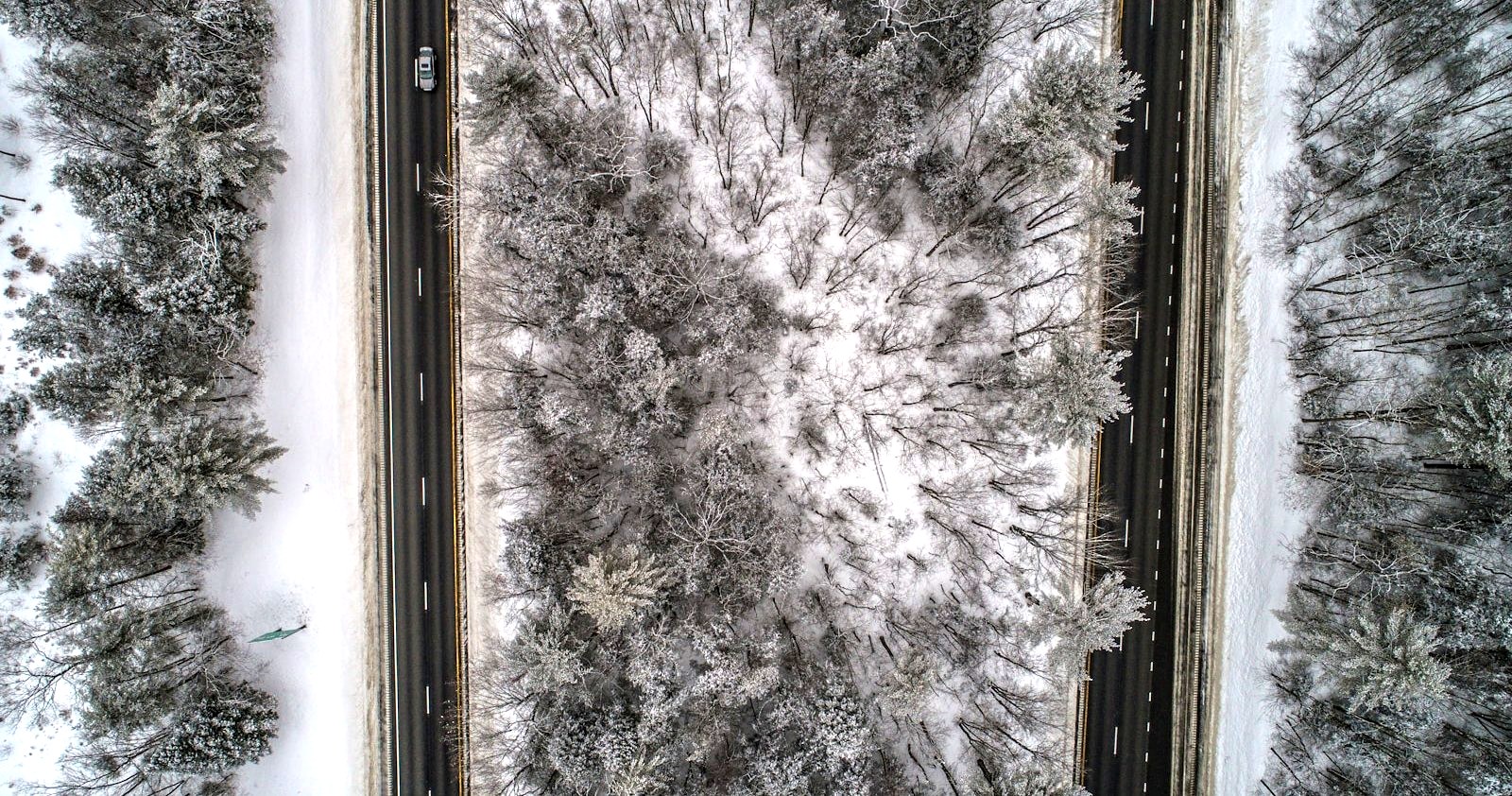I-93 through Concord New Hampshire, winter aerial