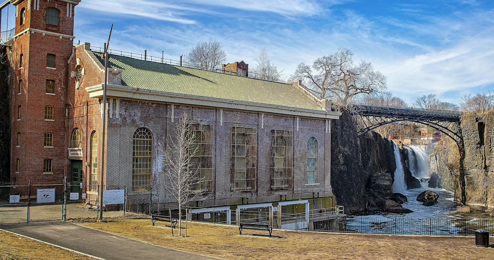 Historic hydroelectric plant and arch bridge at Paterson Great Falls National Historical Park
