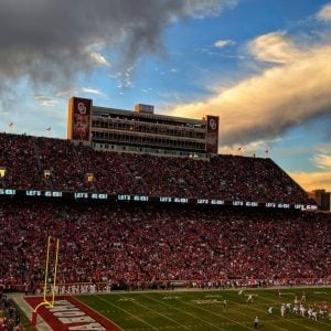 Packed stands at Oklahoma Memorial Stadium in Norman on game day