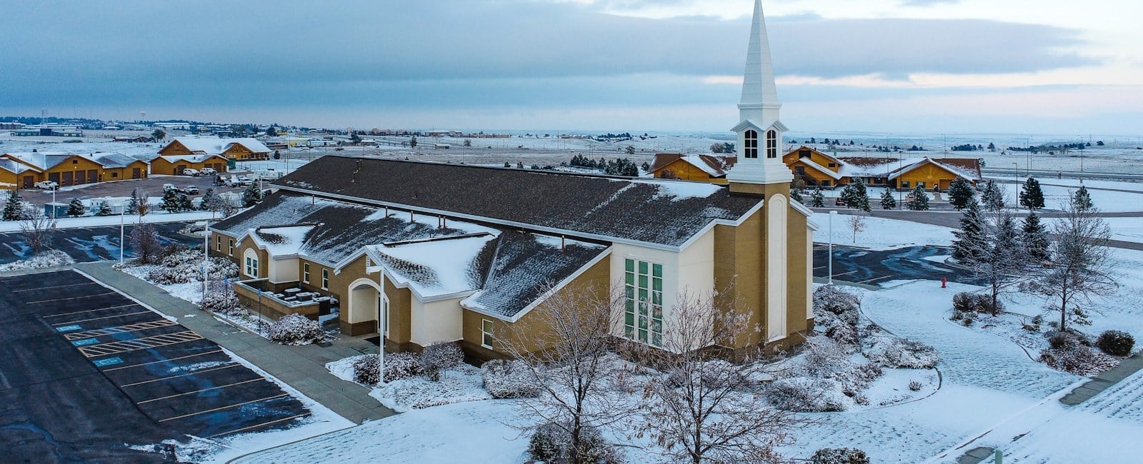 Church steeple in fresh snow, Rapid City South Dakota