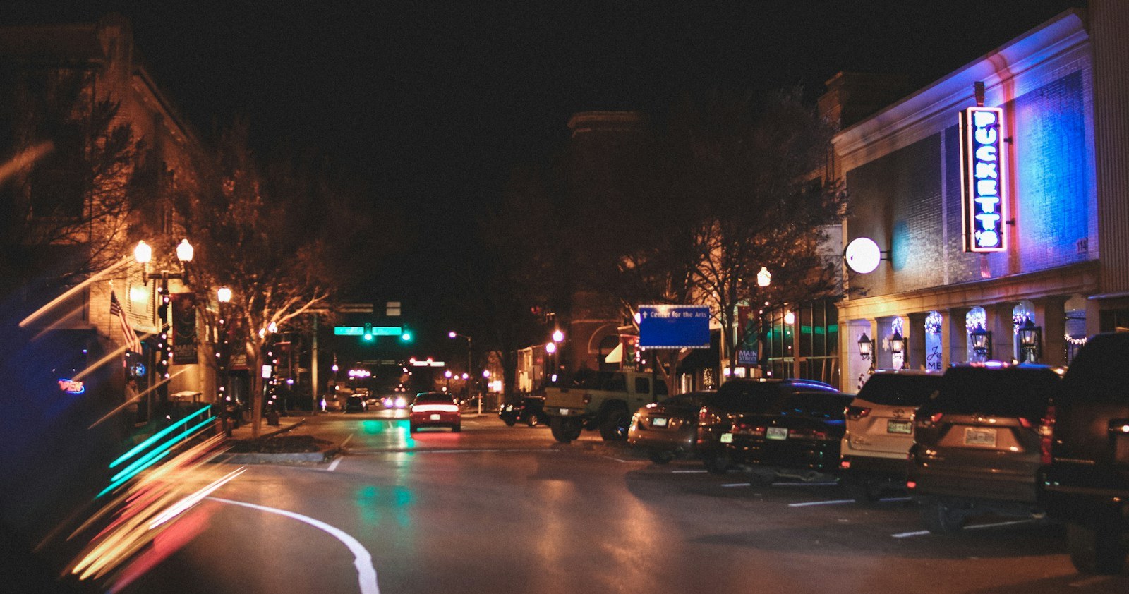 The downtown square at night in Murfreesboro, Tennessee