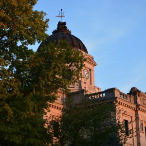 Monroe County Courthouse at sunset, Bloomington Indiana