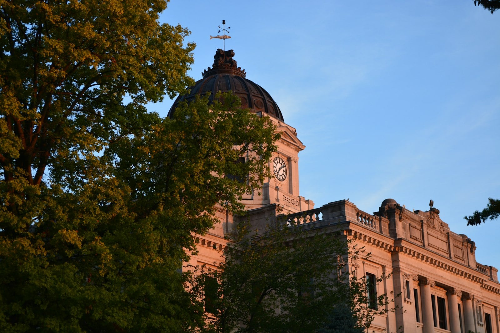 Monroe County Courthouse at sunset, Bloomington Indiana