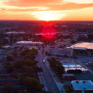 Sunrise over Norfolk, Virginia neighborhoods