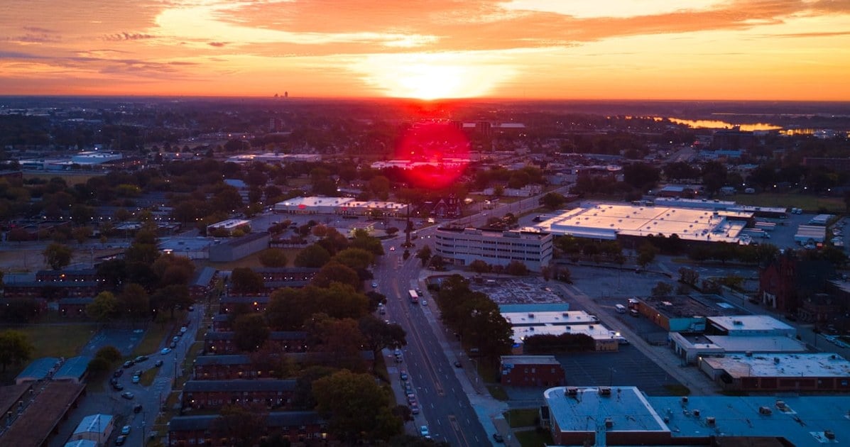 Sunrise over Norfolk, Virginia neighborhoods