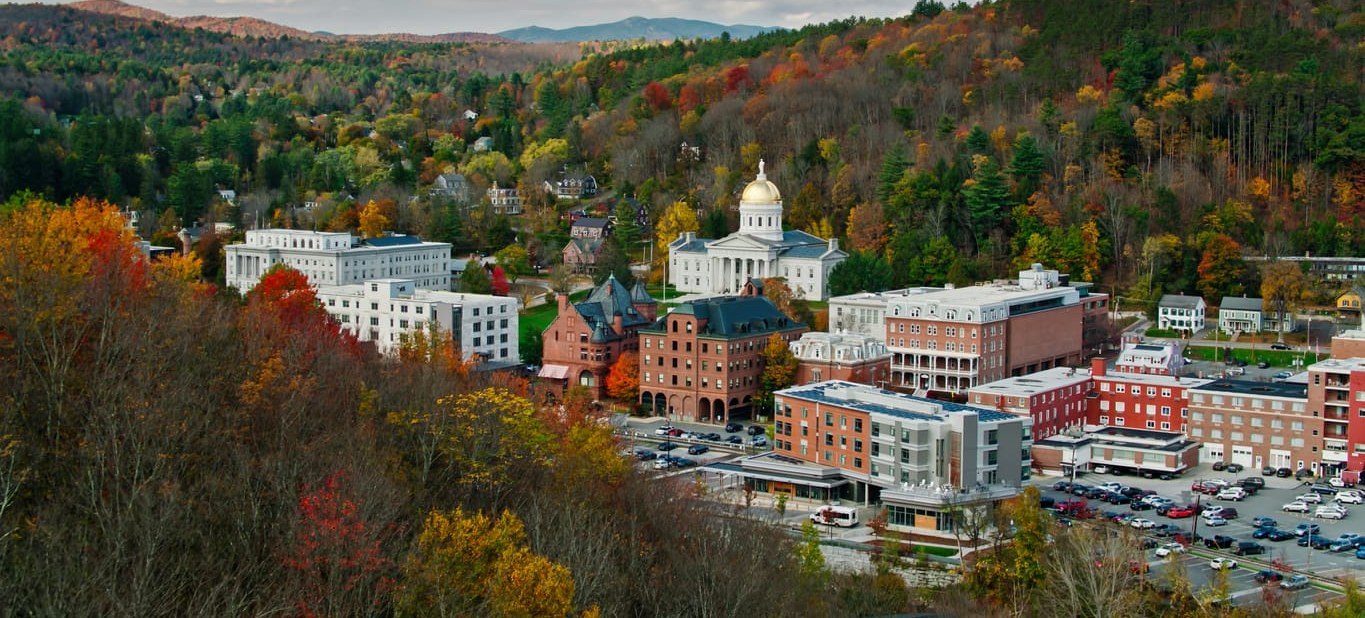 Vermont State House and downtown Montpelier in fall color