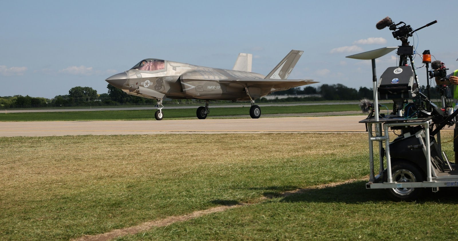 Fighter jet taxis at EAA AirVenture in Oshkosh, Wisconsin