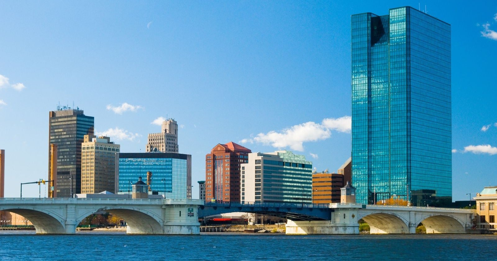 Downtown Toledo Ohio skyline along the Maumee River