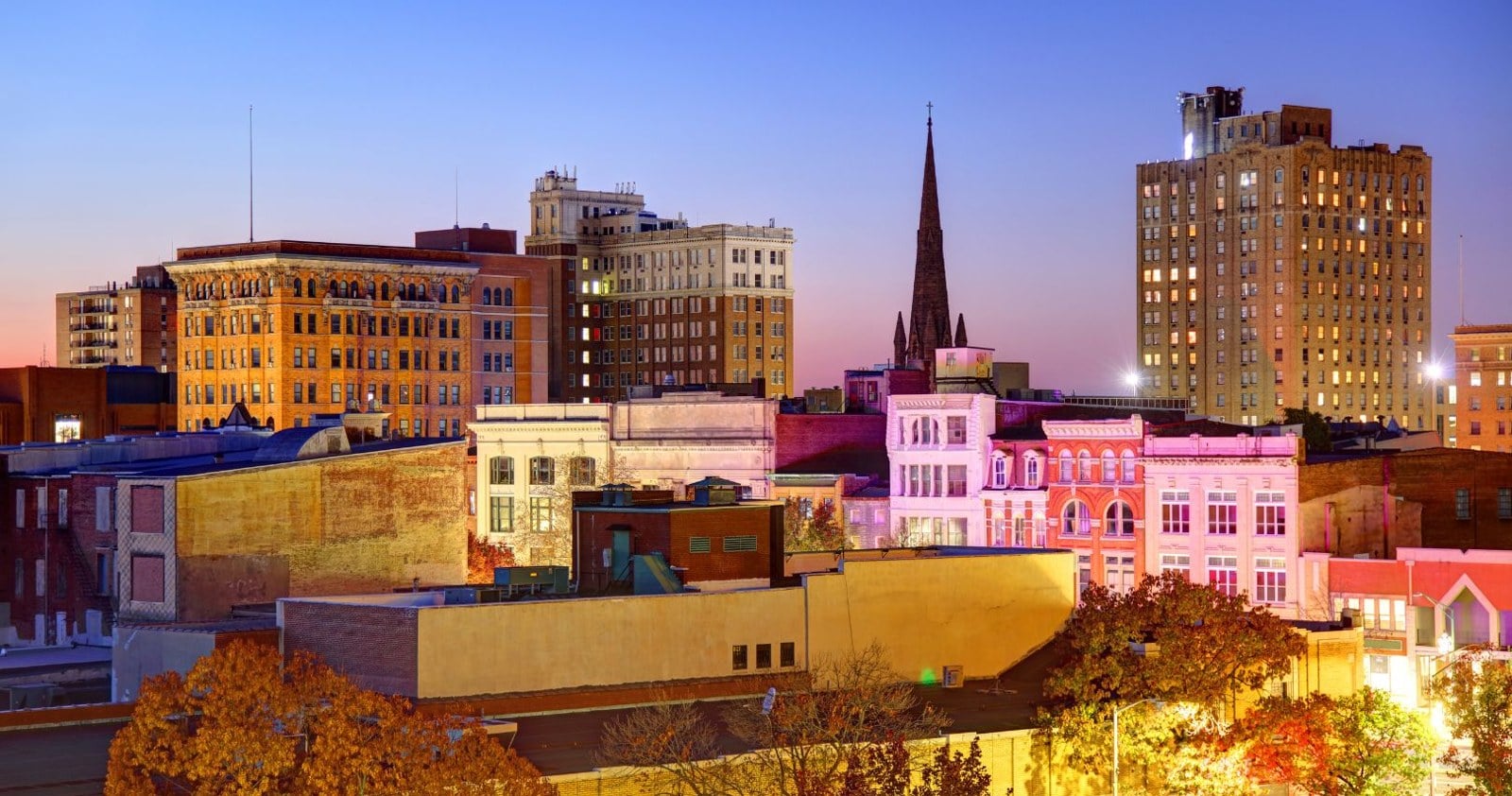 Downtown Reading Pennsylvania at dusk
