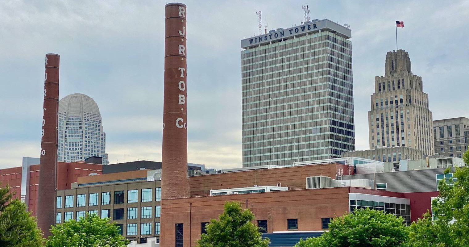 Winston-Salem skyline with RJR smokestacks (wide)
