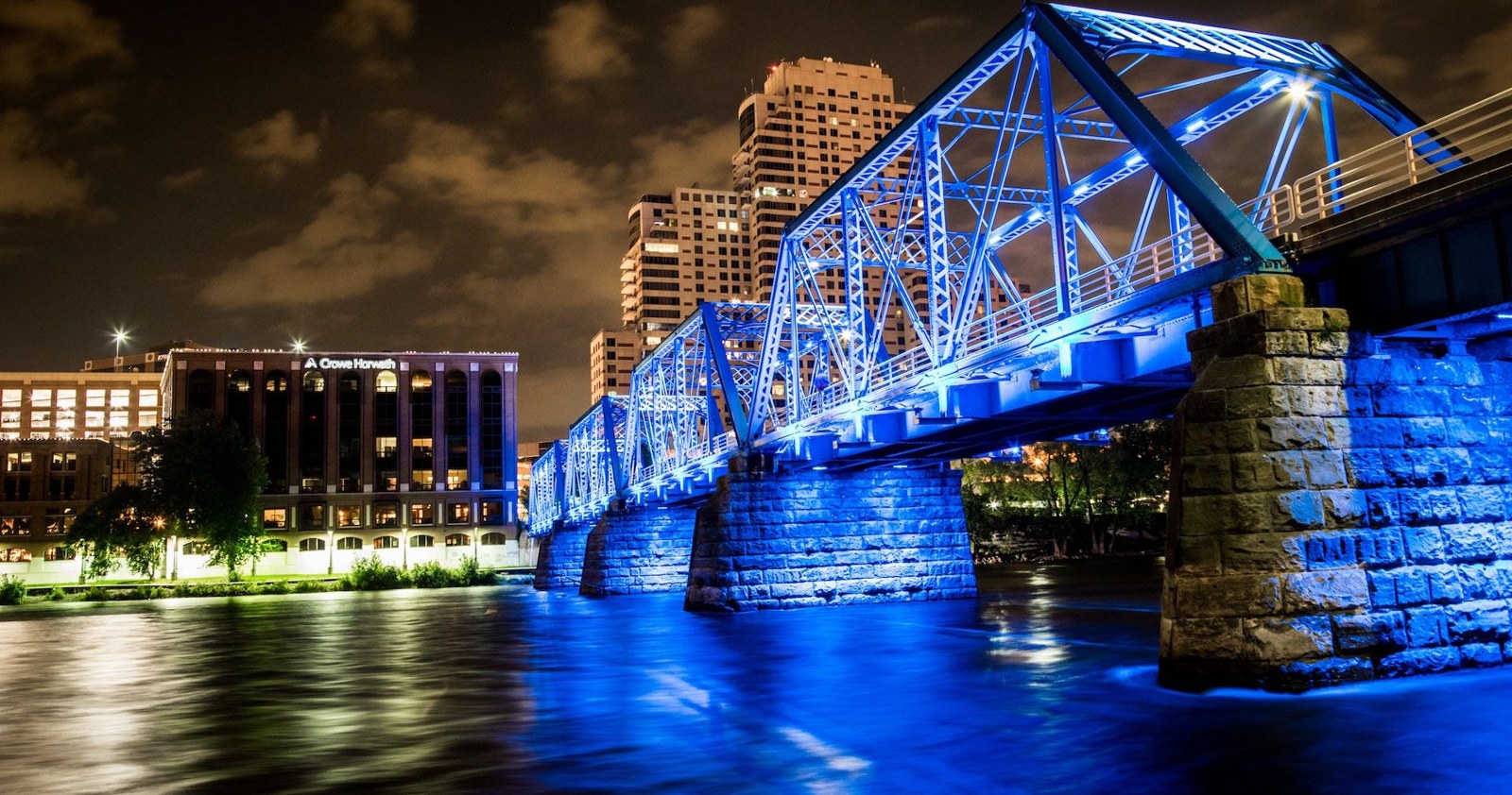 Blue Bridge at night, Grand Rapids Michigan (wide)