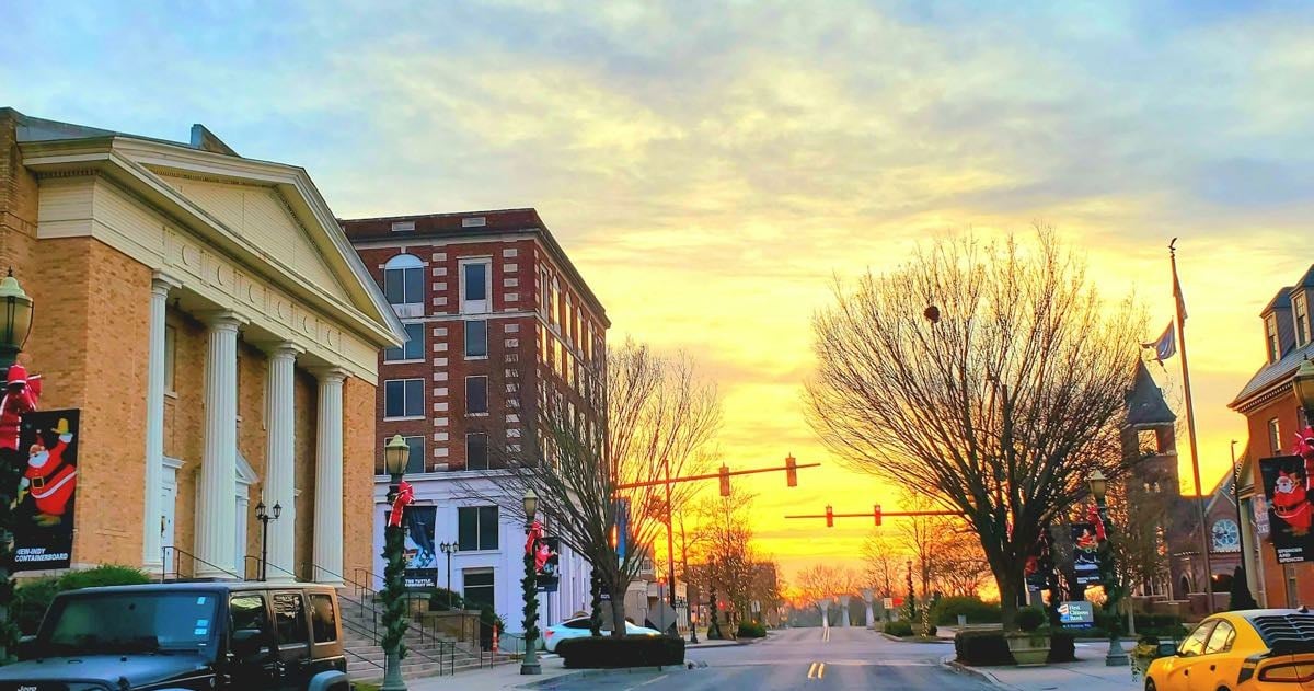 Downtown Rock Hill South Carolina at sunset