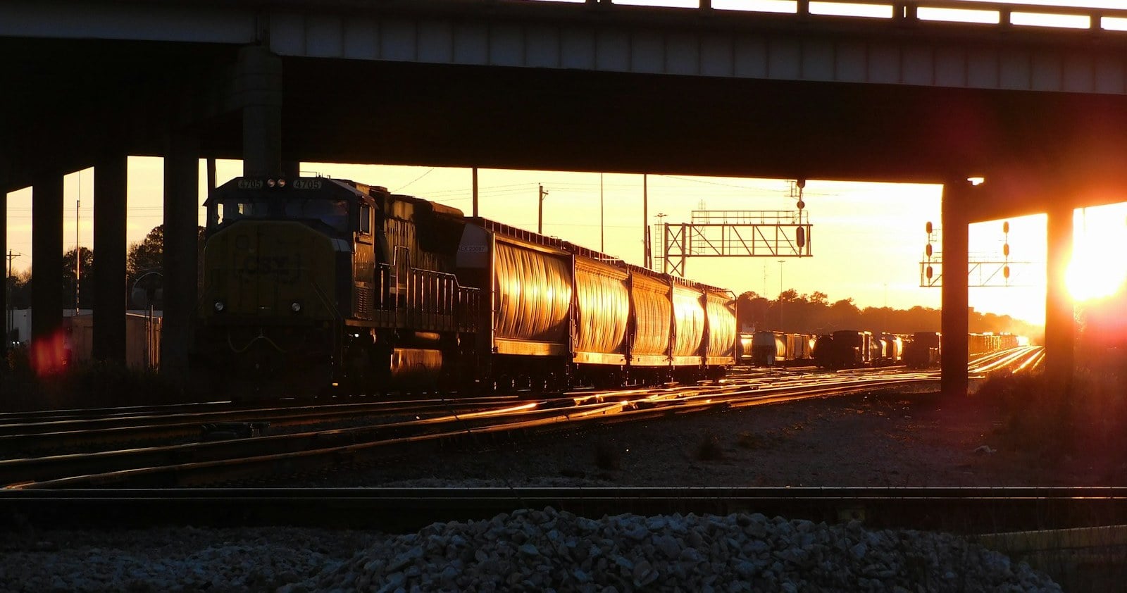 CSX freight train under I-26 in North Charleston
