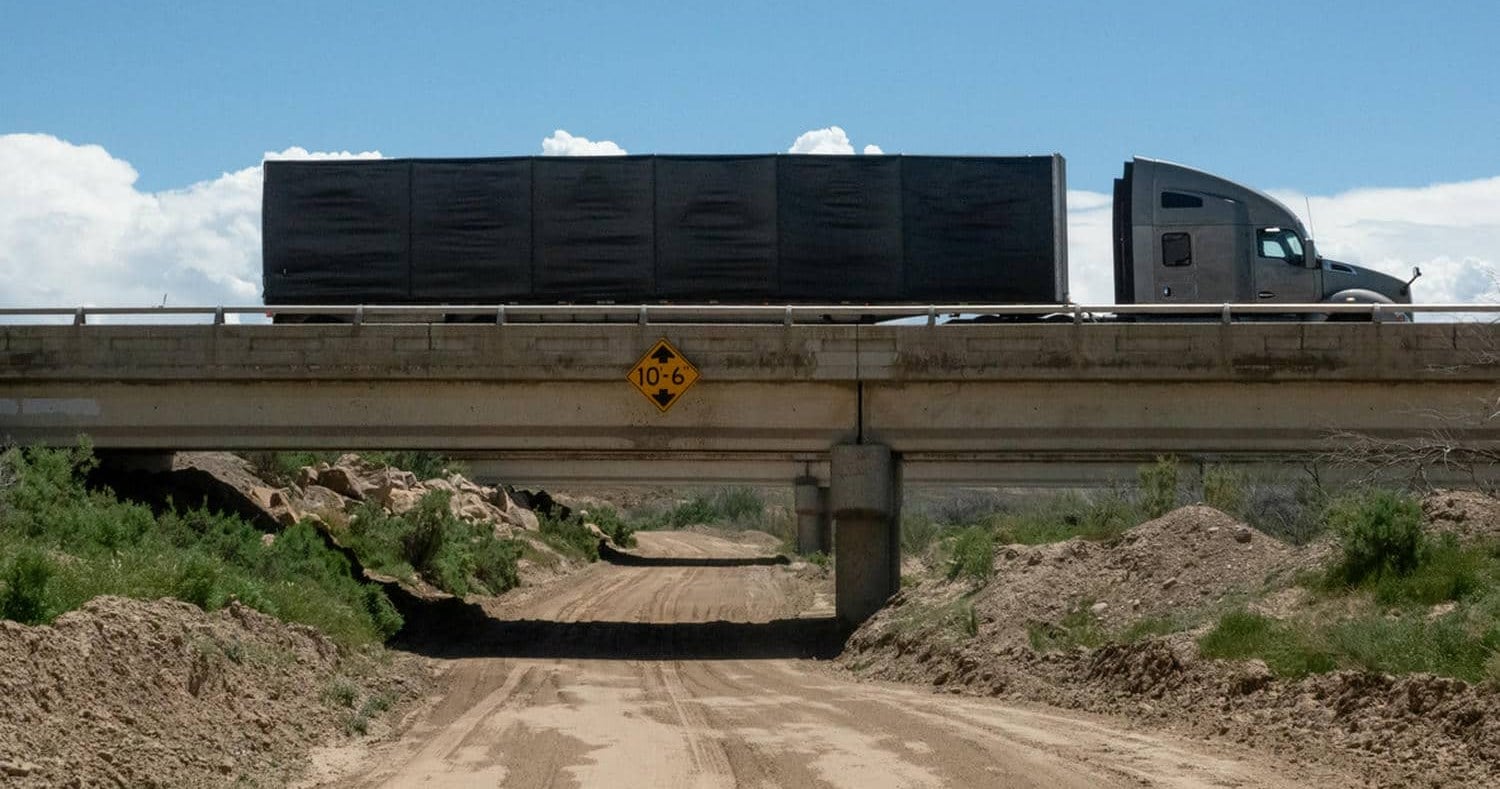 Semi truck on a Utah interstate overpass