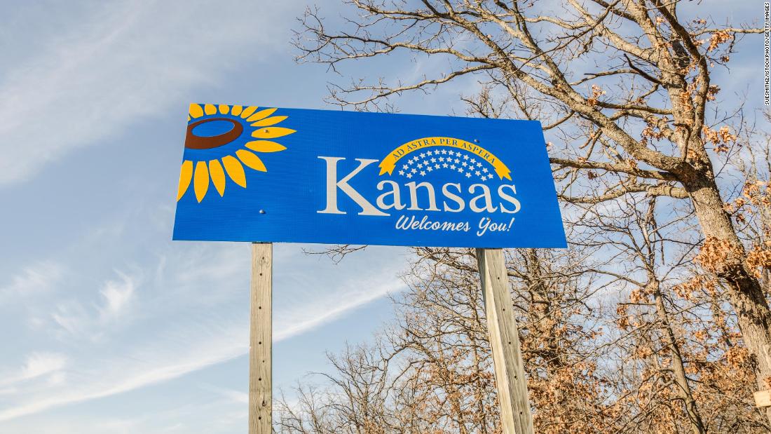 New welcome sign for the state of Kansas on the Missouri border