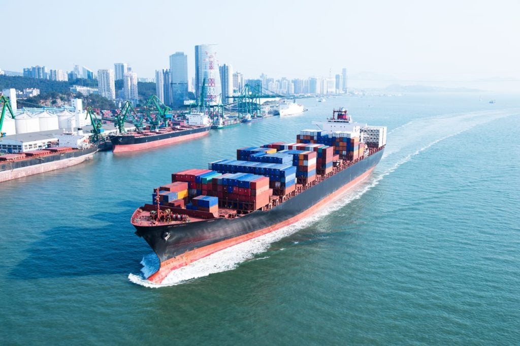 Container ship in transit
