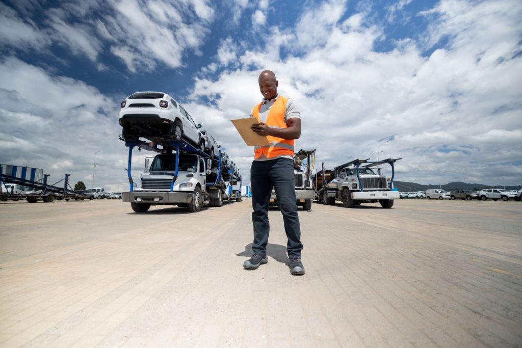 Man supervising the shipping of cars to the dealerships