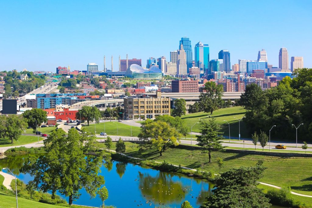 Kansas City skyline with parkland in the foreground