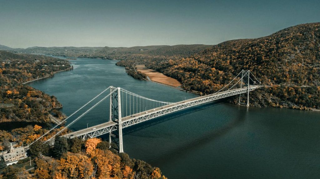 Bear Mountain Bridge over the Hudson River in autumn