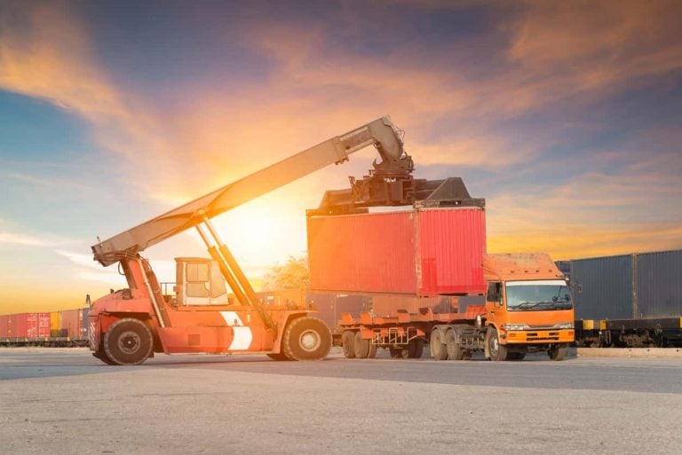 Loading and unloading of containers in the port industrial , Trade Port , Shipping , transport