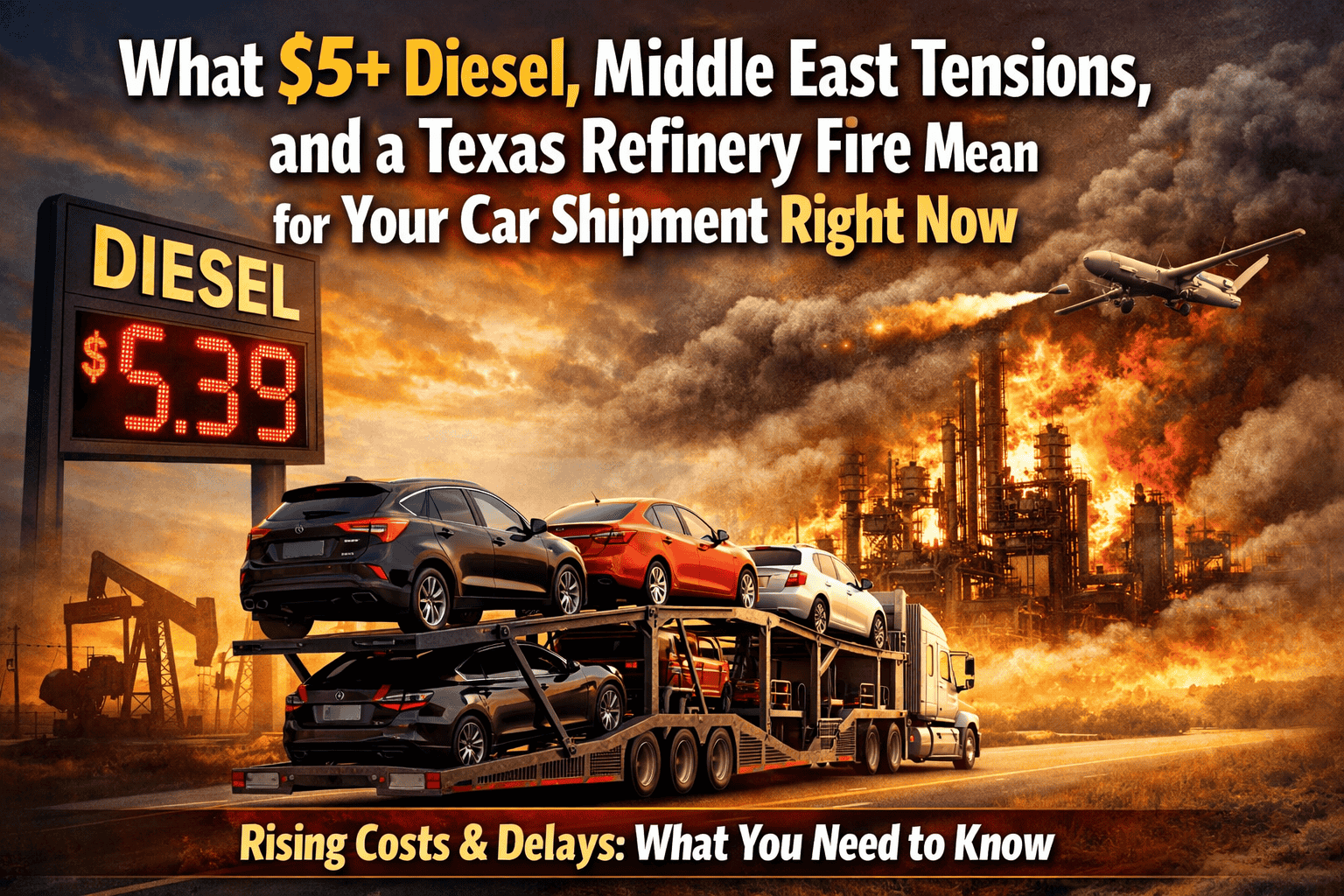 What $5+ Diesel, Middle East Tensions, and a Texas Refinery Fire Mean for Your Car Shipment Right Now