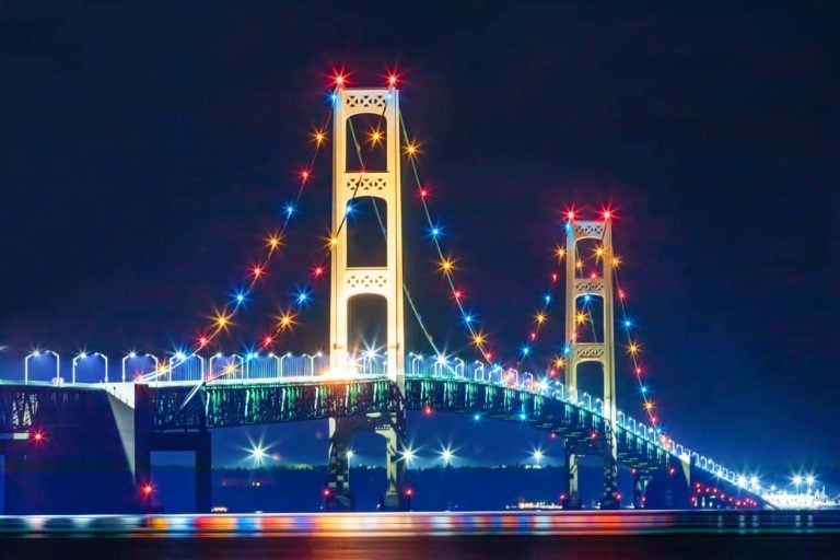 Mackinaw Bridge Colored Night Lights
