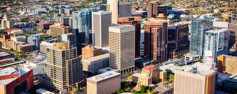 Downtown Phoenix, Arizona aerial skyline