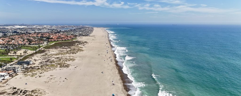 Oxnard shoreline and beach from above, Oxnard, CA