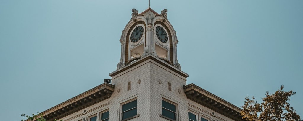 Historic clock tower in downtown Santa Ana, CA