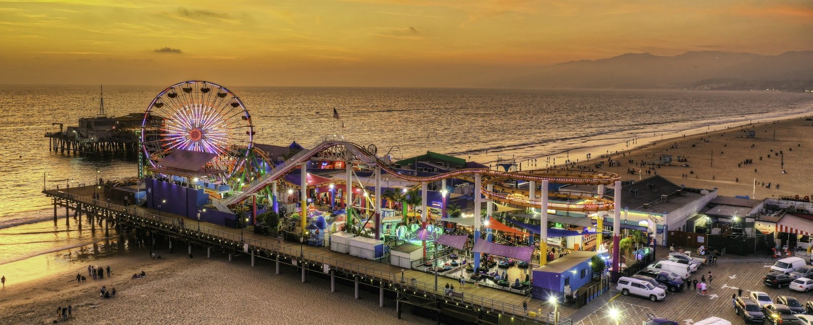 Santa Monica Pier at golden hour, Santa Monica, CA