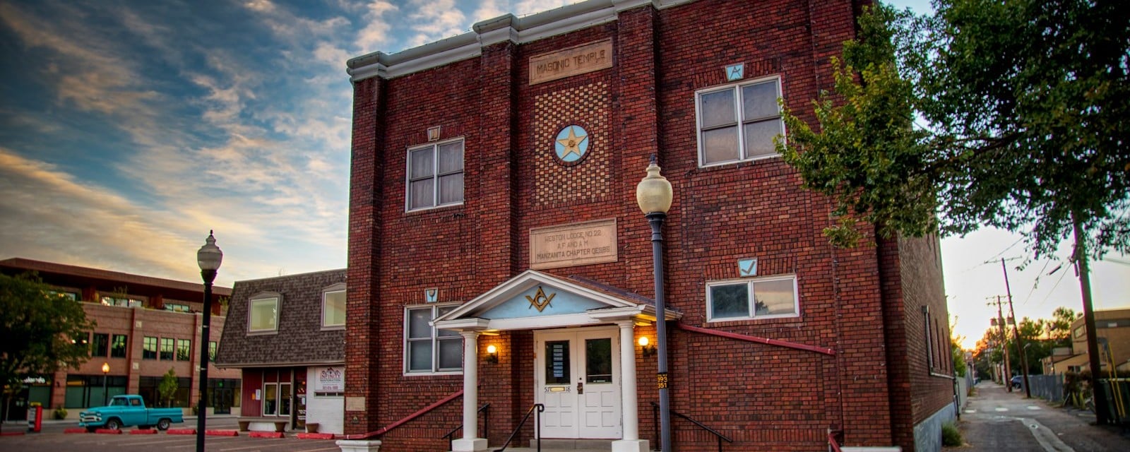 Historic Masonic temple block in downtown Littleton, CO