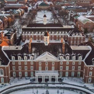 Aerial view of the University of Illinois Urbana-Champaign campus in winter, Champaign, Illinois
