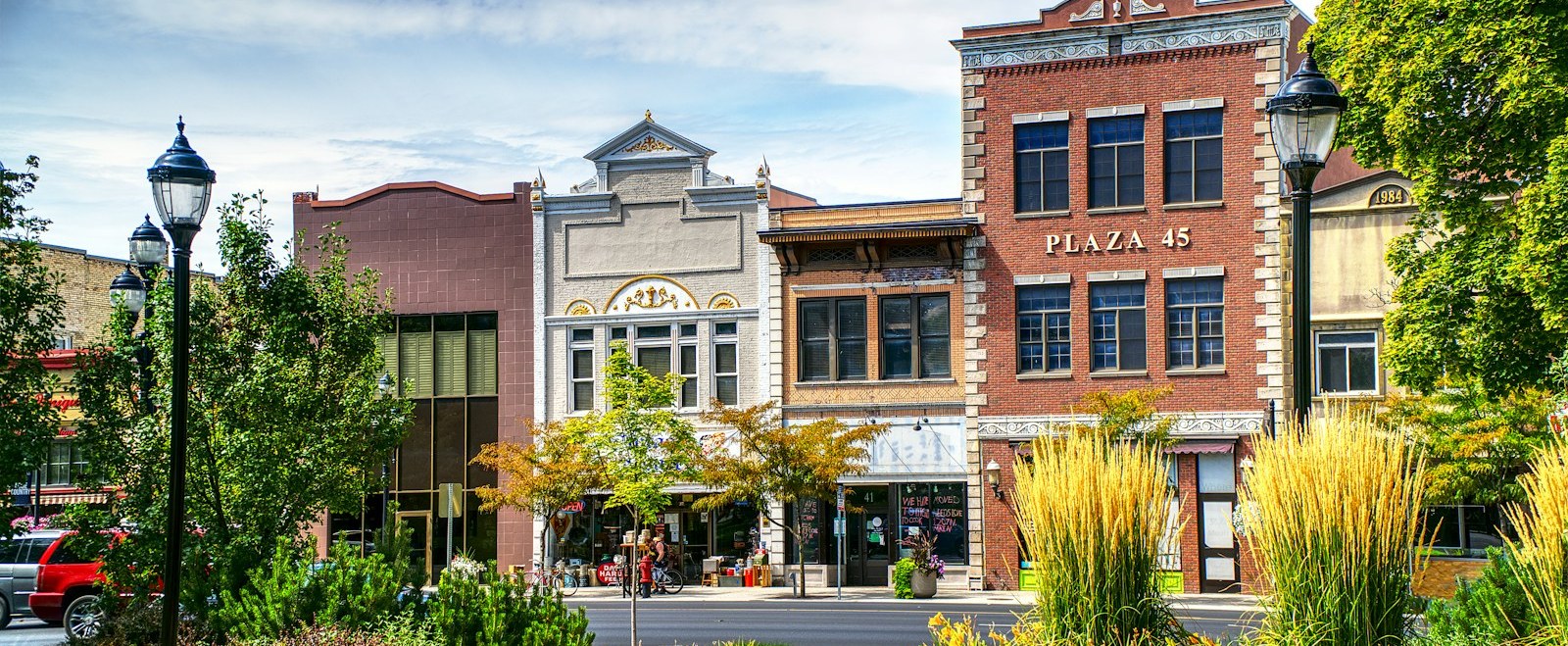 Historic brick storefronts along Main Street in downtown Logan, Utah