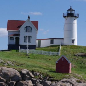 Nubble Light and its keeper's house at Sohier Park in York, Maine