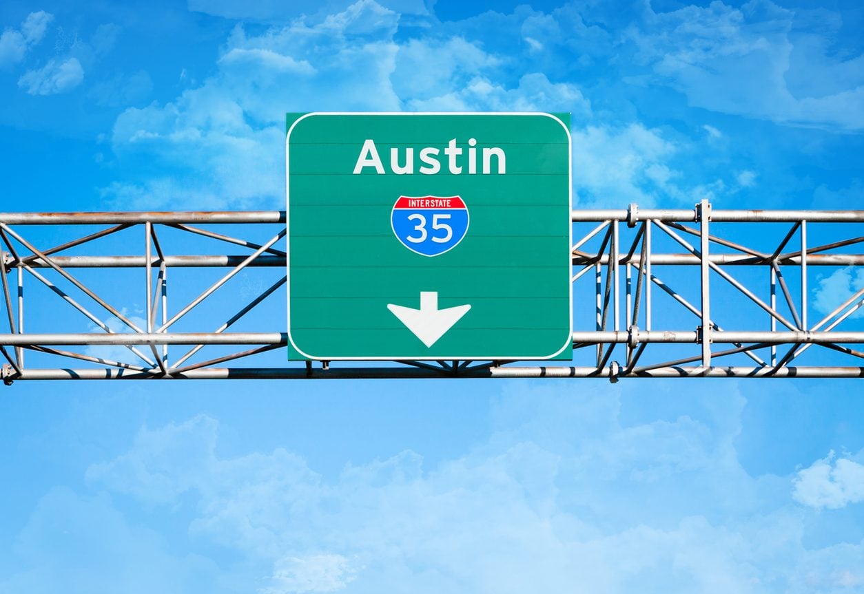 Overhead Interstate 35 sign for Austin