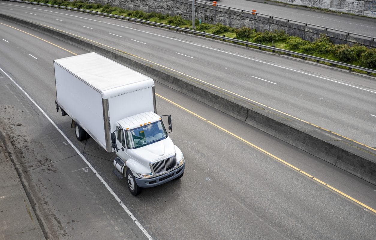 Box truck on a divided highway