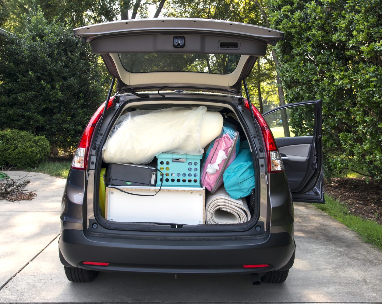 Car packed for a college move in